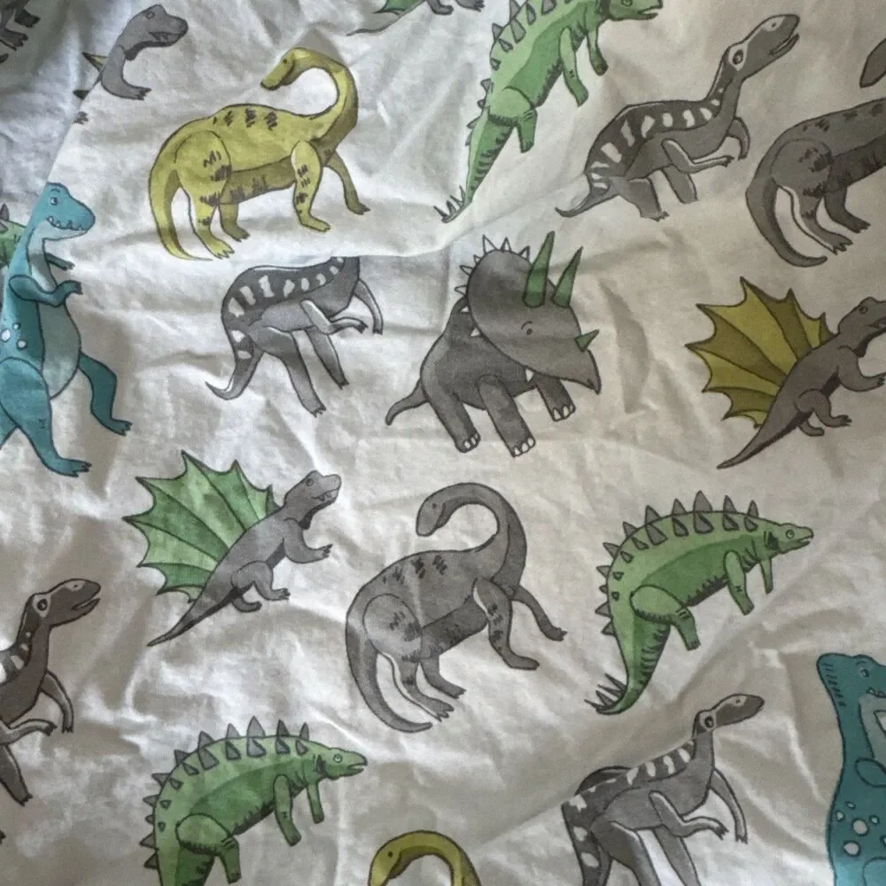 Pottery Barn Kids Blue Green Gray Dinosaurs Crib Fitted Toddler Sheet Cotton